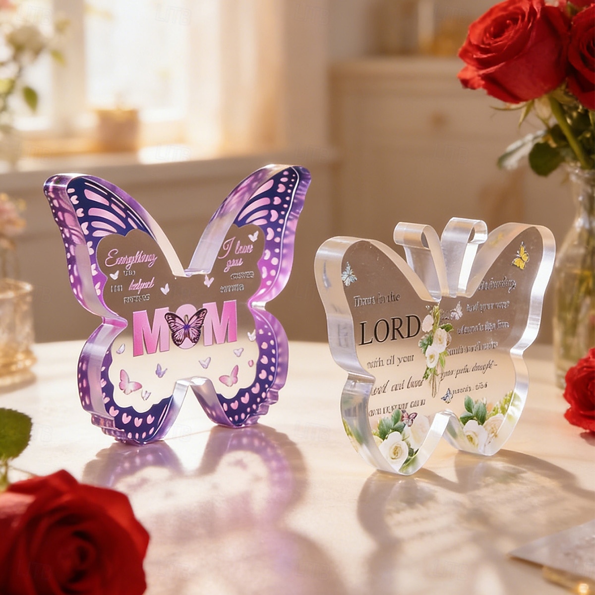 פריט קישוט בצורת לב ופרפר ליום האם אחד. קיימות מספר אפשרויות. מתאים למתנות יום האם ולקישוטי שולחן לחג המשפחה. 2026 - $9.99 –P1