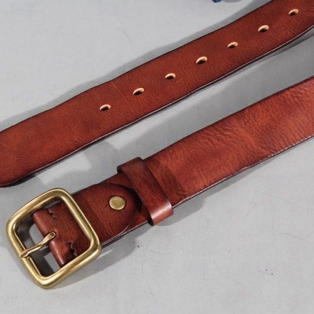 Hombre Cinturón Hebilla automática Cobre Cuero Vintage Ropa de calle Ocio Color sólido Rojo tinto Negro Diario Exterior Negocio Formal Cinturón de Cintura 2026 - $43.99 –P13