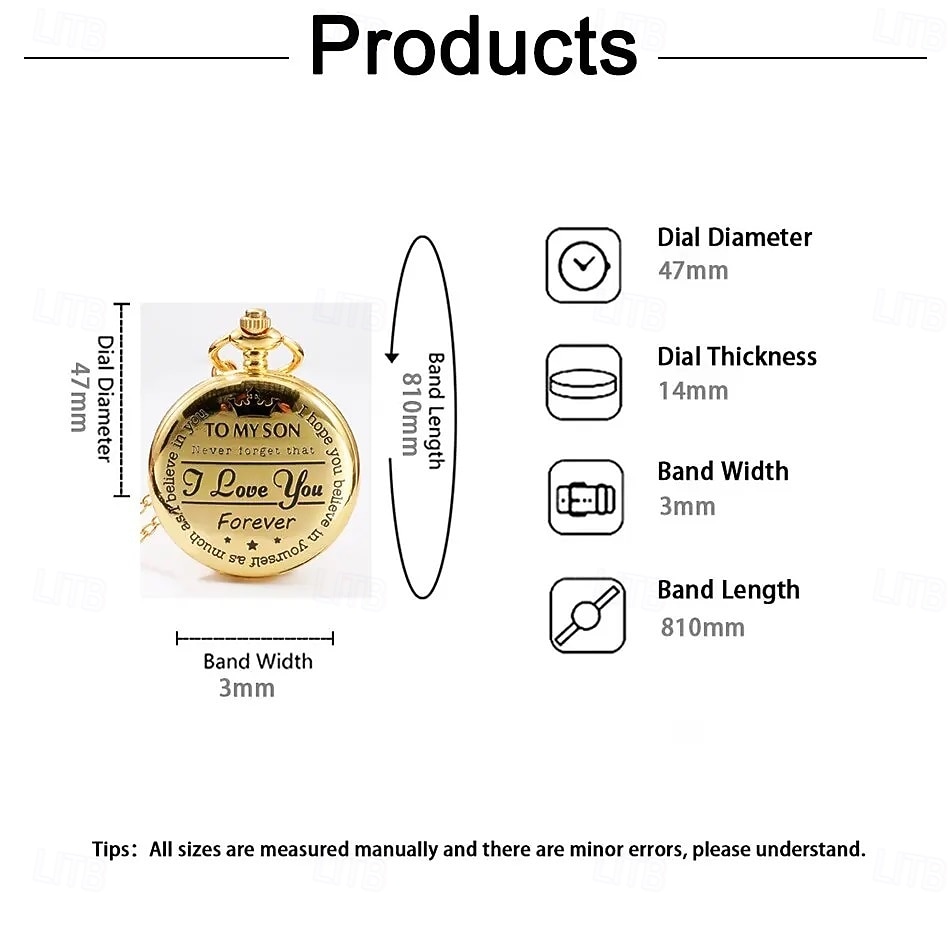 Montre de poche gravée pour fils, je t'aime, cadeaux d'une maman ou d'un papa, cadeau d'anniversaire ou de Noël, montres à gousset avec chaîne de 2026 ? $16.99 –P9