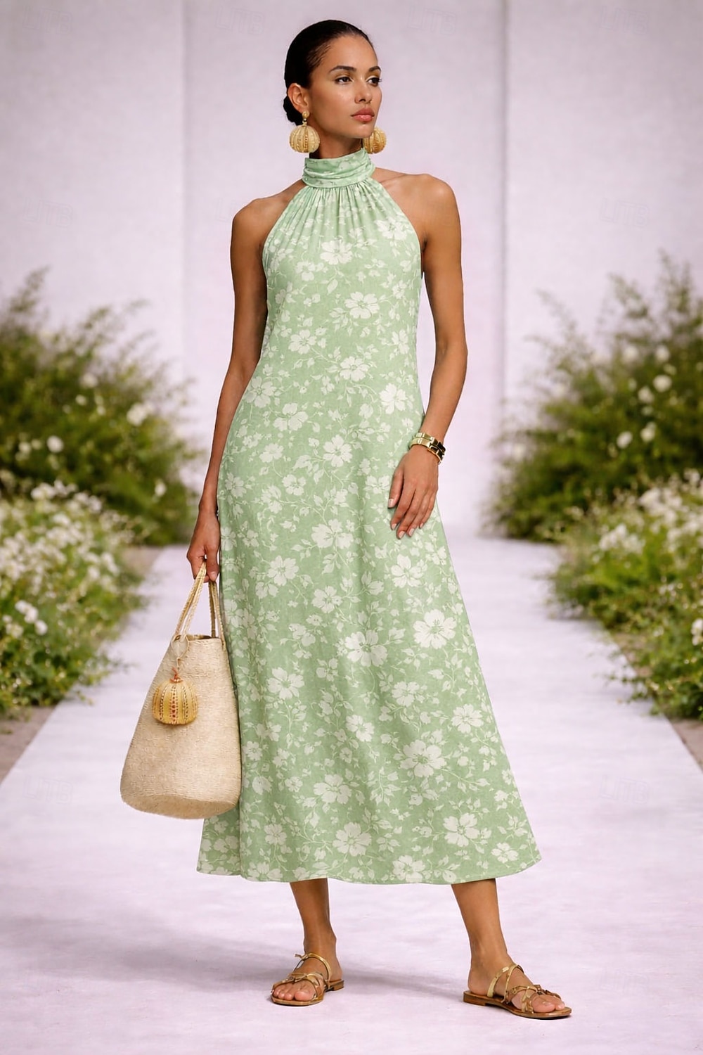 green tropical swing sleeveless midi dress FARM Rio Tropical Swing Mix Midi Dress | Floral | Size XL main image 1