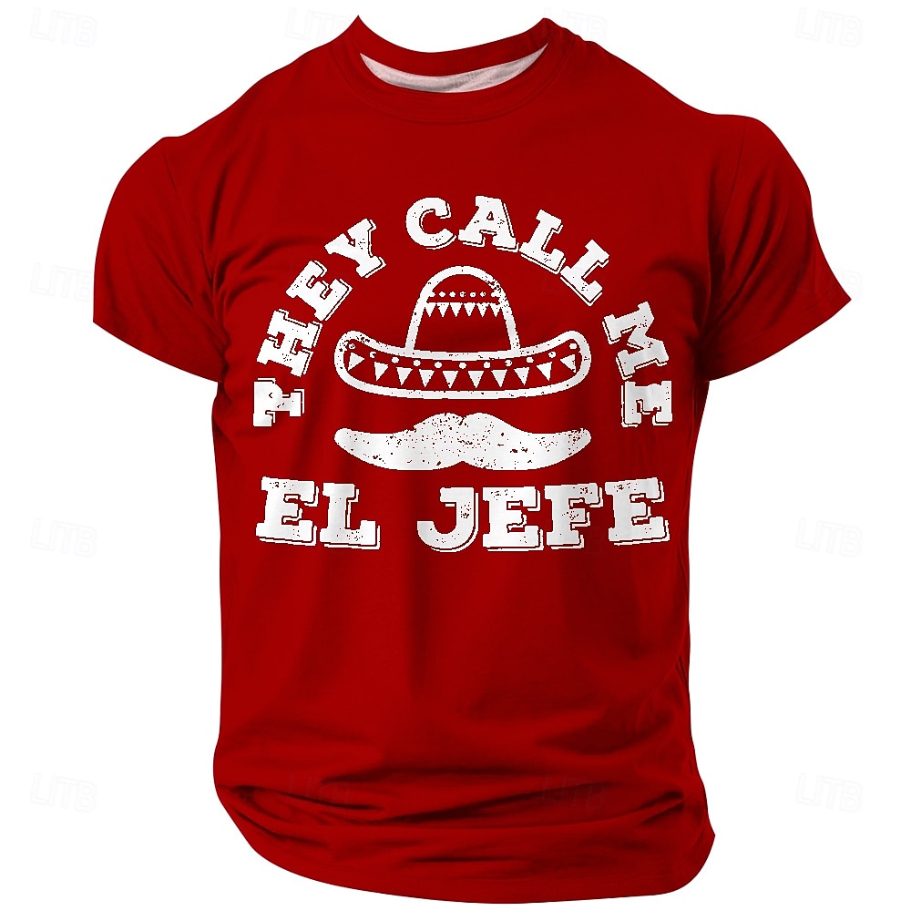 Cinco de Mayo Men's They Call Me El Jefe Funny T-Shirt Mexican Sombrero Mustache Graphic Short Sleeve Crew Neck Casual Top Fiesta Designer Clothing Apparel S M L XL XXL XXXL 2026 - $21.99 –P4