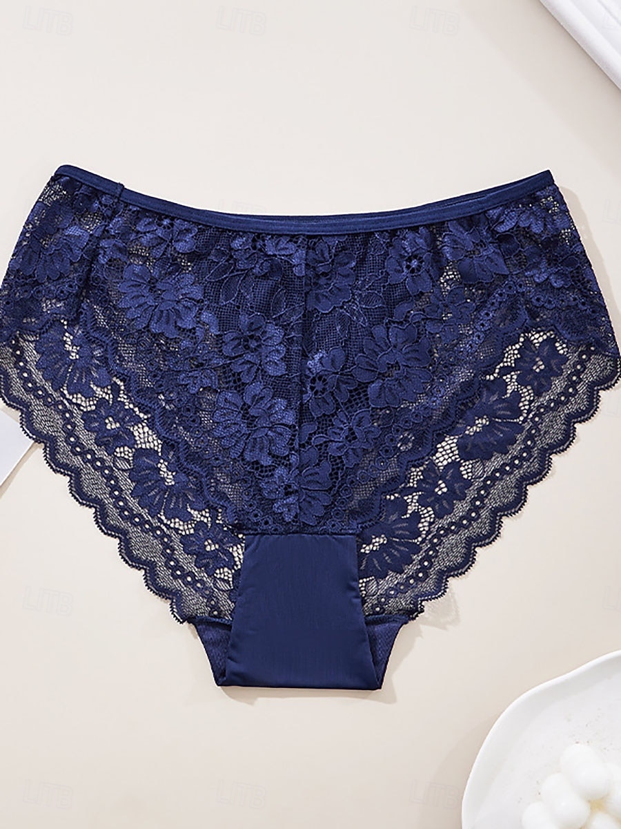 Women's Panties Lace Elastic WaistNightwearSpandex Nylon Casual Solid Colored Fashion Cute Black White Red Navy Blue Spring & Summer 2026 - $4.99 –P5