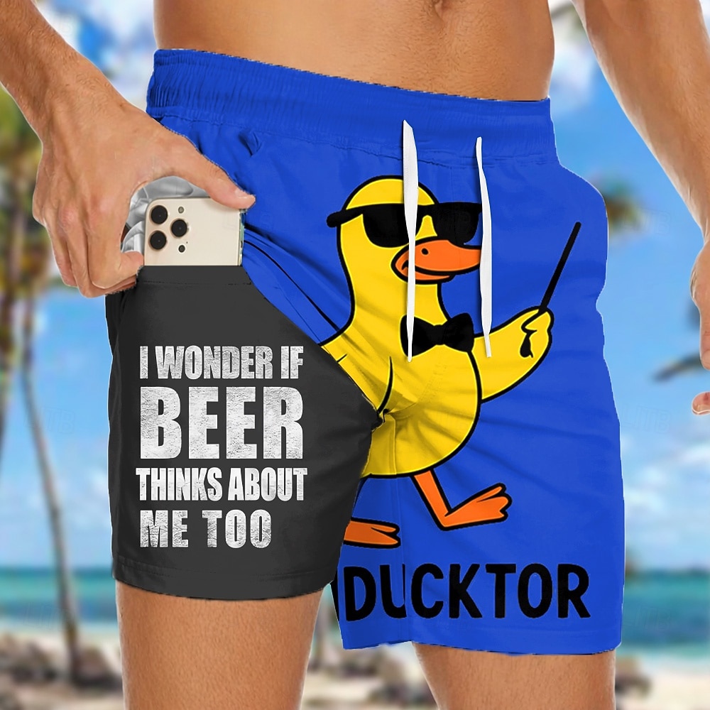Homme Canard Argot drôle animaux de dessin animé Short doublé Short de bain 2 en 1 Shorts de bain Taille Moyenne Hawaïen Vacances à la Plage Poches Latérales Avec doublure de compression Taille de 2026 ? $22.99 –P2