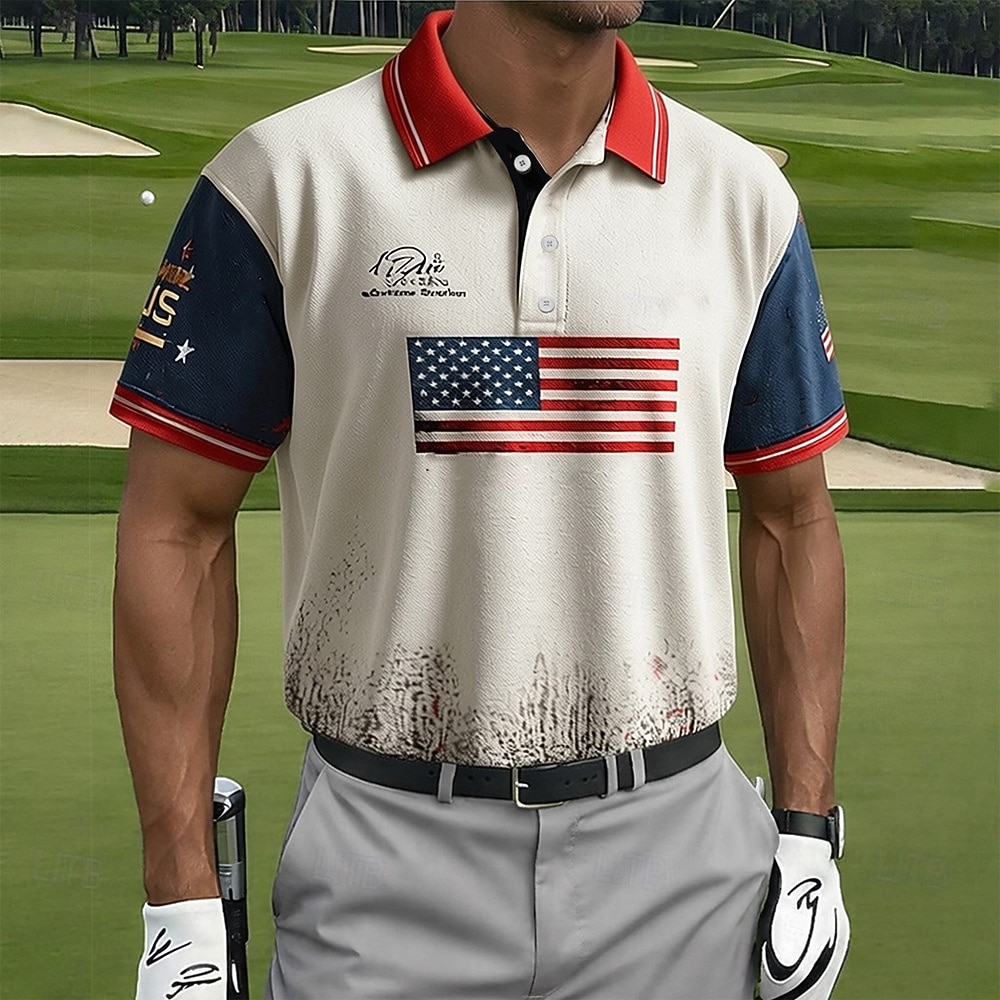 American Independence Day Men's American Flag Golf Sports Polo Shirts Short Sleeve Polo Shirts Collared Shirts Casual Athleisure Buttons Spring & Summer Red Green 2026 - $22.99 –P1
