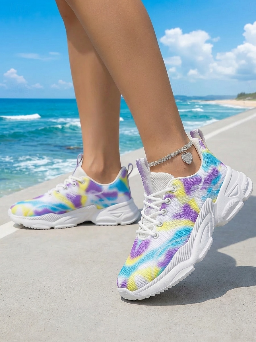 Damen-Laufschuhe mit Batikmuster und Schnürung – atmungsaktive, leichte Mesh-Sneaker zum Joggen, Strandlaufen und fürs Fitnessstudio &Freizeitkleidung 2026 - $32.99 –P4