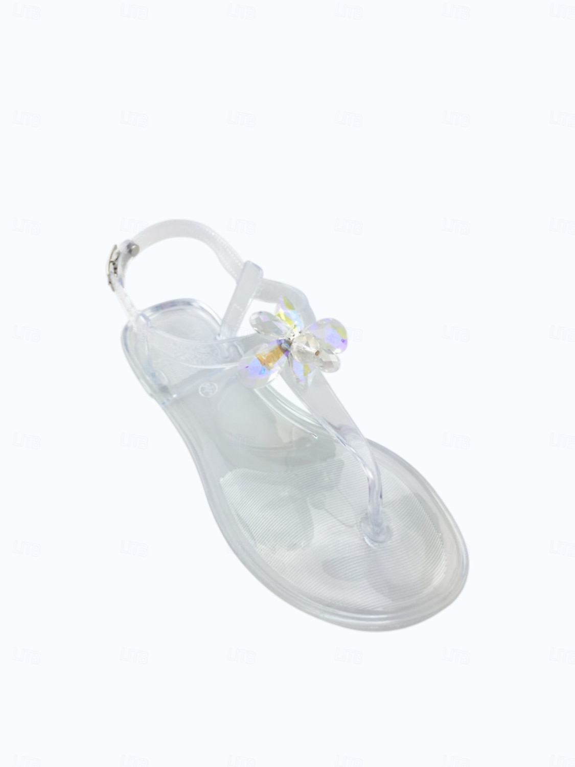 Women's Elegant White Jelly Sandals - Waterproof T-Strap Flip Flops with 3D Flower & Sparkling Rhinestone Decor for Beach Vacations, Summer Weddings & Resort Wear 2026 - $19.99 –P3