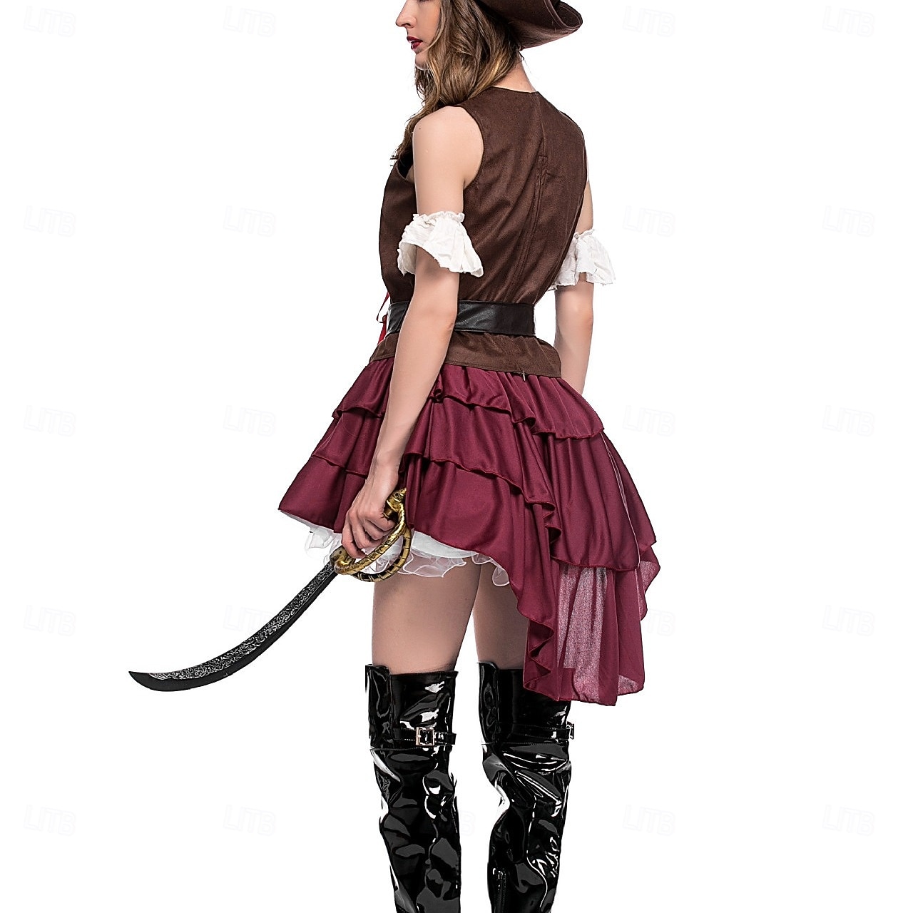 Conjunto Medieval Renascentista Vestidos Chapéus Cinto com acessórios Pirata Fantasia Mulheres Pirata Dia Das Bruxas Carnaval Baile de Máscaras feira renascentista Festa Temática Retro Adulto Vestido de 2026 por $61.99 –P7