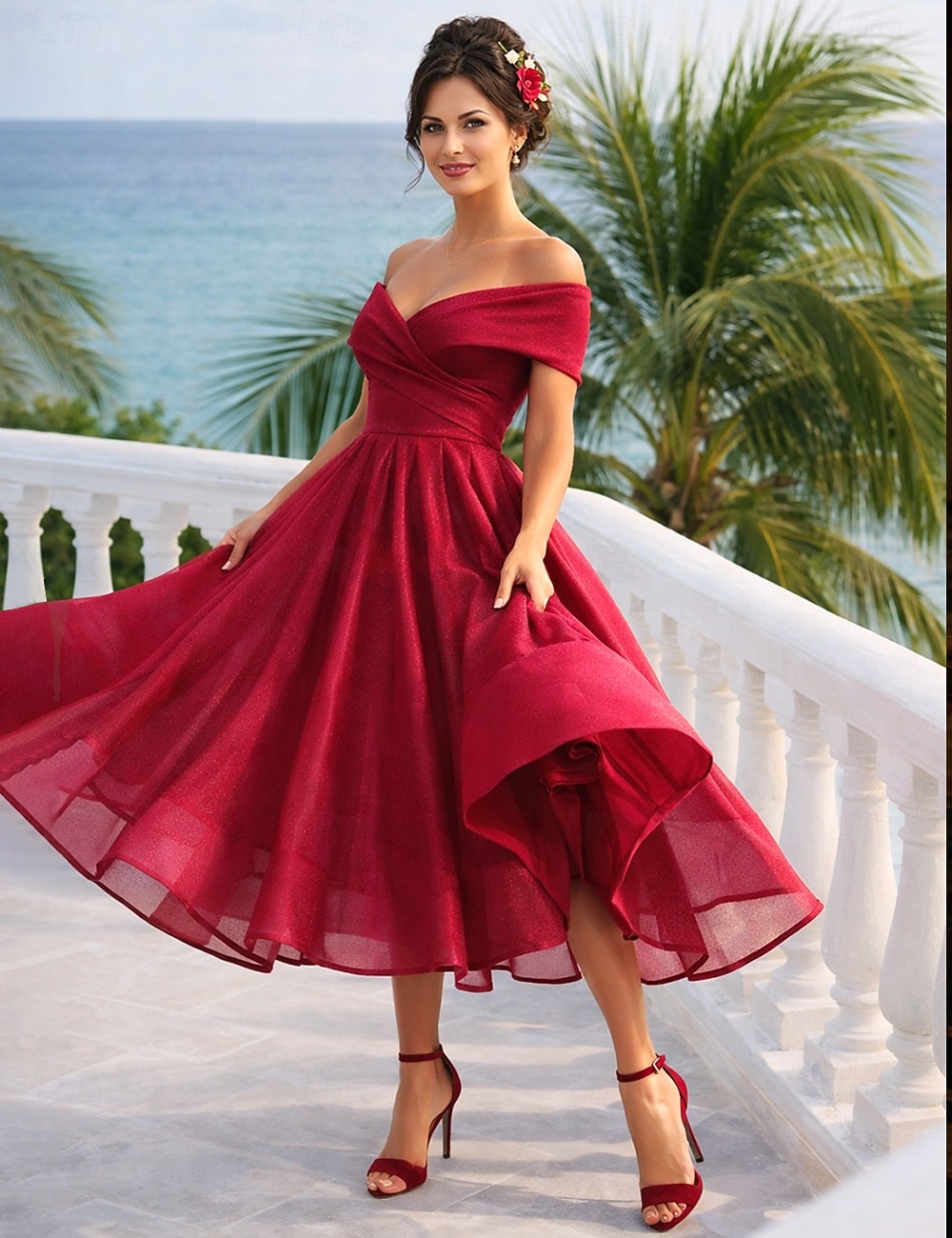 Linea ad A Lunghezza Tè Abiti da Cocktail Abiti da festa Vintage Anni 1950 Senza Maniche Senza Spalle Ospite di nozze Tulle con Pieghe del 2026 a $142.99 –P1