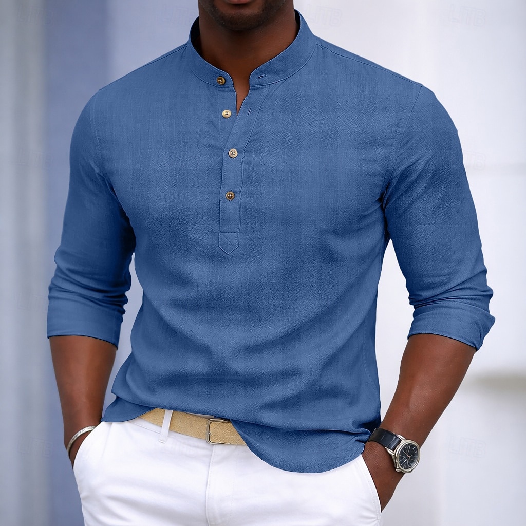 Per uomo Camicia Camicia elegante Camicia con Bottoni Pullover Tinta unica Quotidiano Affari Nero Bianco Marrone Blu scuro Manica Lunga Collo ripiegato Tutte le stagioni Abbigliamento Puro del 2026 a $10.49 –P1