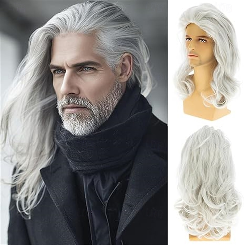 peruci lungi blonde pentru bărbați, perucă sintetică ondulată stratificată, pentru cosplay, petrecere 2026 - $31.99 –P7