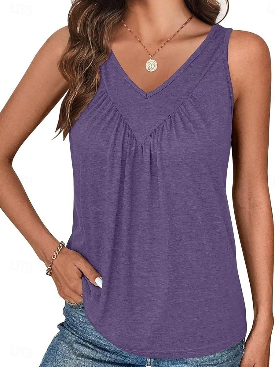 Mujer Camiseta sin mangas Camisa sin mangas Camiseta superior Retazos Plano Moda Clásico Casual Sin Mangas Escote en Pico Tops regulares Diario Noche Fin de semana Blanco Rosa Rojo Morado Verano 2026 - $19.99 –P3