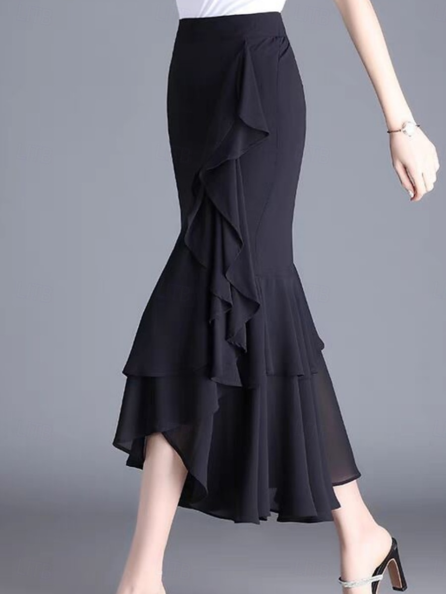 Mujer Falda de vacaciones Elegante Moda Casual Midi Alta cintura Faldas Plano Rizado Microelástico Diario Calle Negro Rojo Morado Café Verano 2026 - $43.99 –P7