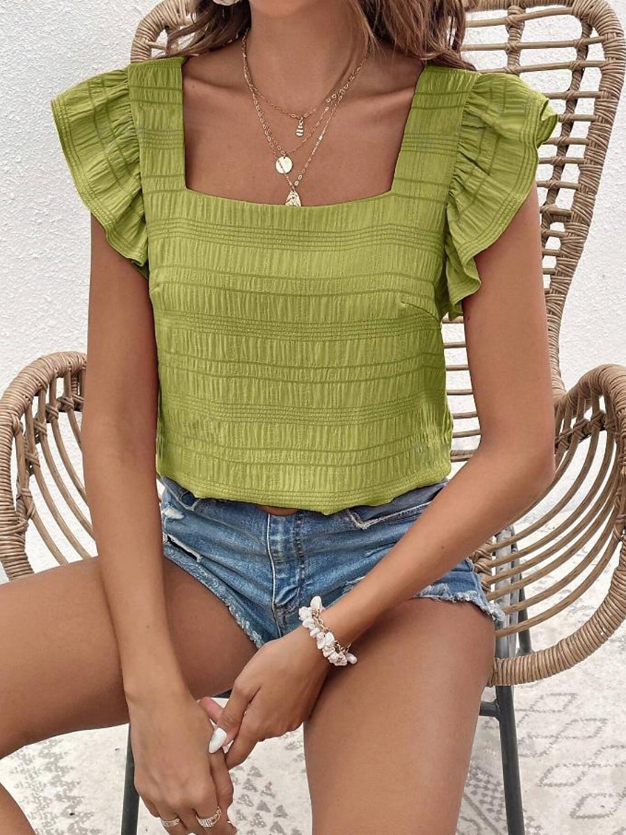 Per donna Camicia Blusa Maglietta senza maniche Volant Semplice Elegante Classico Moderno Senza Maniche Collo quadrato Top Regolari Quotidiano Ferie Uscire Blu Nero Bianco Verde Azzurro Estate del 2026 a $21.99 –P14