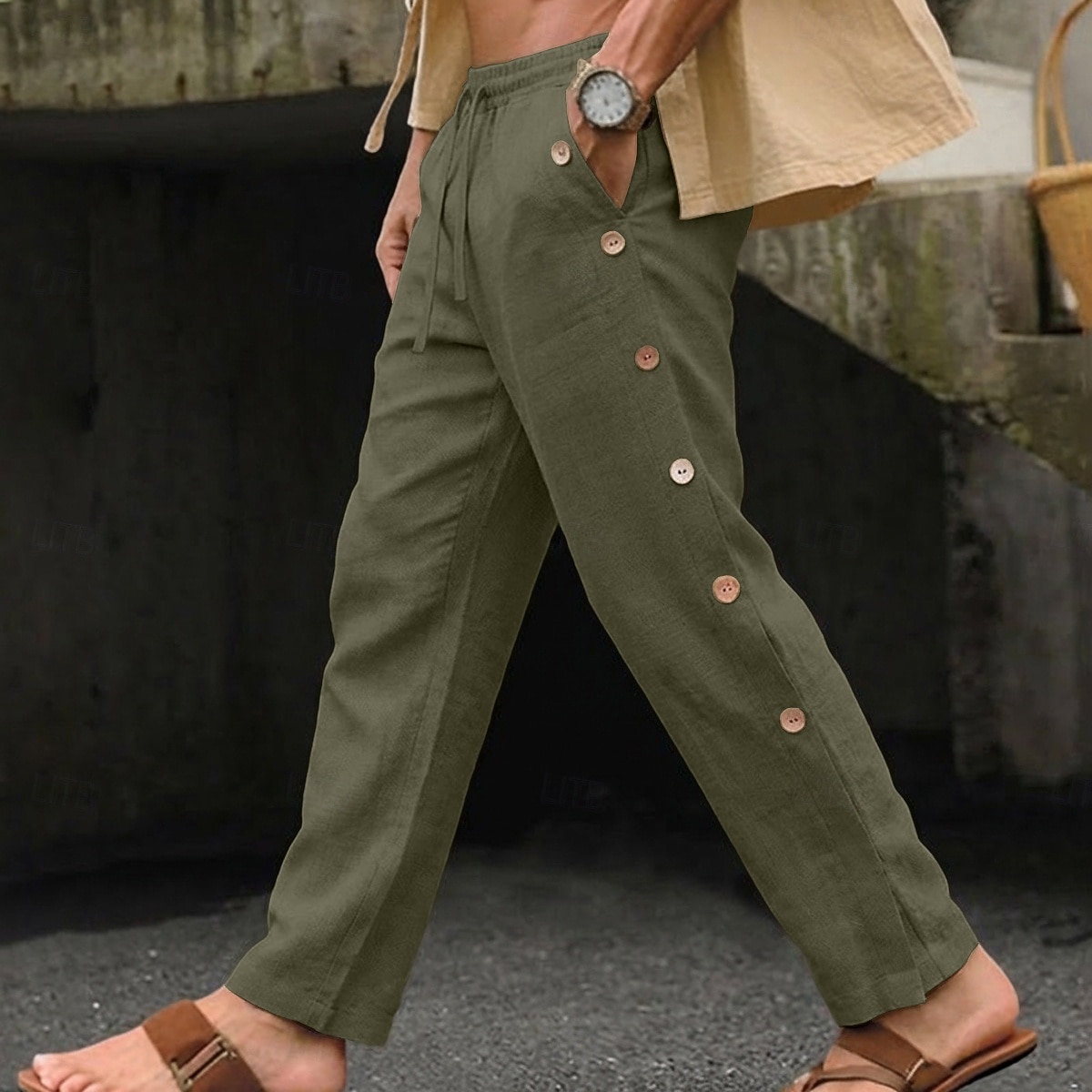Per uomo Pantaloni di Lino Pantaloni Estivi Coulisse Elastico in vita Bottone laterale Semplice Confortevole Traspirante Lunghezza intera Casuale Quotidiano All'aperto Vacanza Classico Nero Bianco del 2026 a $29.99 –P11