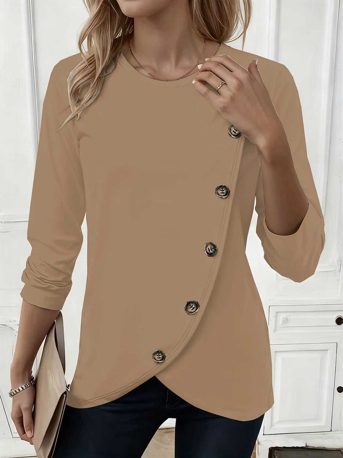 Damen T Shirt T-Shirt Knöpfe Einfach Mode Stilvoll Klassisch Kurzarm Rundhalsausschnitt Normale Oberteile Täglich Ausgehen Wochenende Blau Schwarz Weiß Rote Grün Sommer Frühling Herbst 2026 - $21.99 –P8