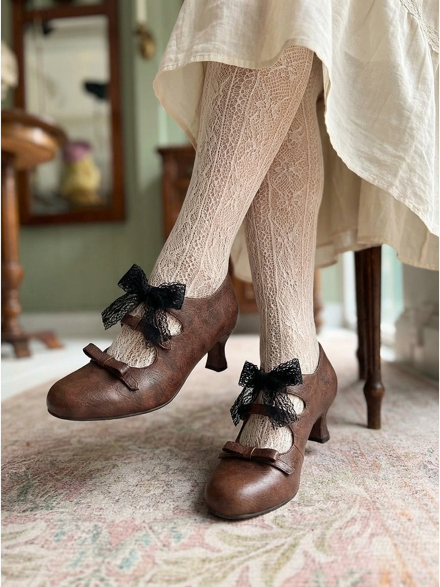 Mary Jane in stile vittoriano da donna: eleganti décolleté retrò edoardiane con triplo fiocco e nastro in pizzo per matrimoni vintage e feste del tè &costumi d'epoca del 2026 a $59.99 –P1