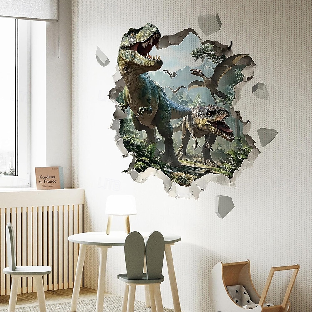 3D őskori dinoszaurusz világ t-rex triceratops brachiosaurus törött falhatás dzsungel fali kárpit ajtó banner gyerekek hálószoba fiúk játszószoba dekoráció születésnapi buli háttér 2026 - $19.99 –P10