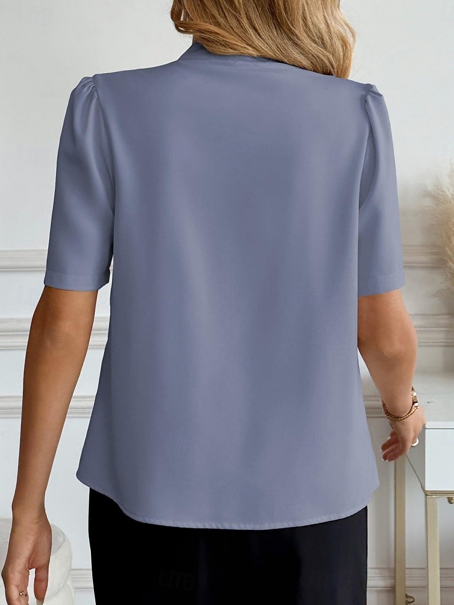 Mujer Camisa Camisa con botones Camisa casual Botones Plano Elegante Clásico Moderno Manga Corta Escote en Pico Tops regulares Diario Festivos Noche Azul Piscina Negro Blanco Vino Albaricoque Verano 2026 - $31.99 –P8