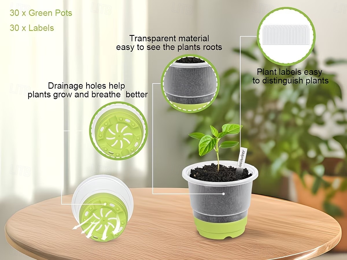 2026年 蓋付きスタータートレイと植物ラベル付きの4インチ苗カップ10個、透明な苗ポット、補強されたベース付きの再利用可能なプラスチック植木鉢、移植が簡単 &種まき  コレクション – $28.99 –P5