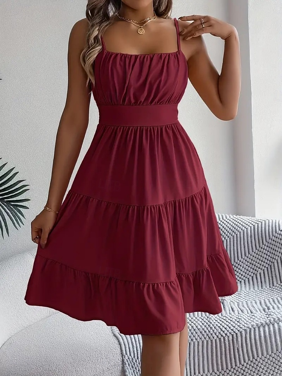 Women's Knee Length Dress Sundress Casual Dress Slip Dress Elegant Fashion Modern Outdoor Vacation Going out Regular Fit Plain Sleeveless Straps Black Yellow Pink Purple Summer Spring 2026 - $26.99 –P4