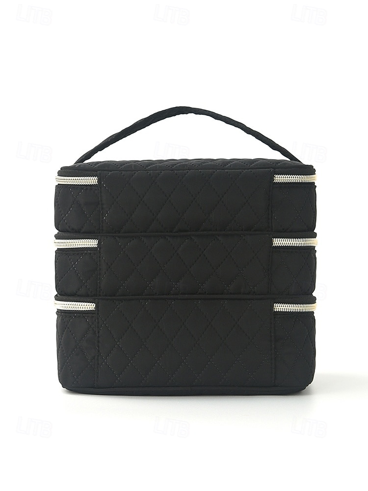 Women's Quilted Polyester Makeup Organizer, Multi-Color, Large Capacity with Multiple Compartments, Ideal for Daily Use, Vacation and Travel 2026 - $18.99 –P7