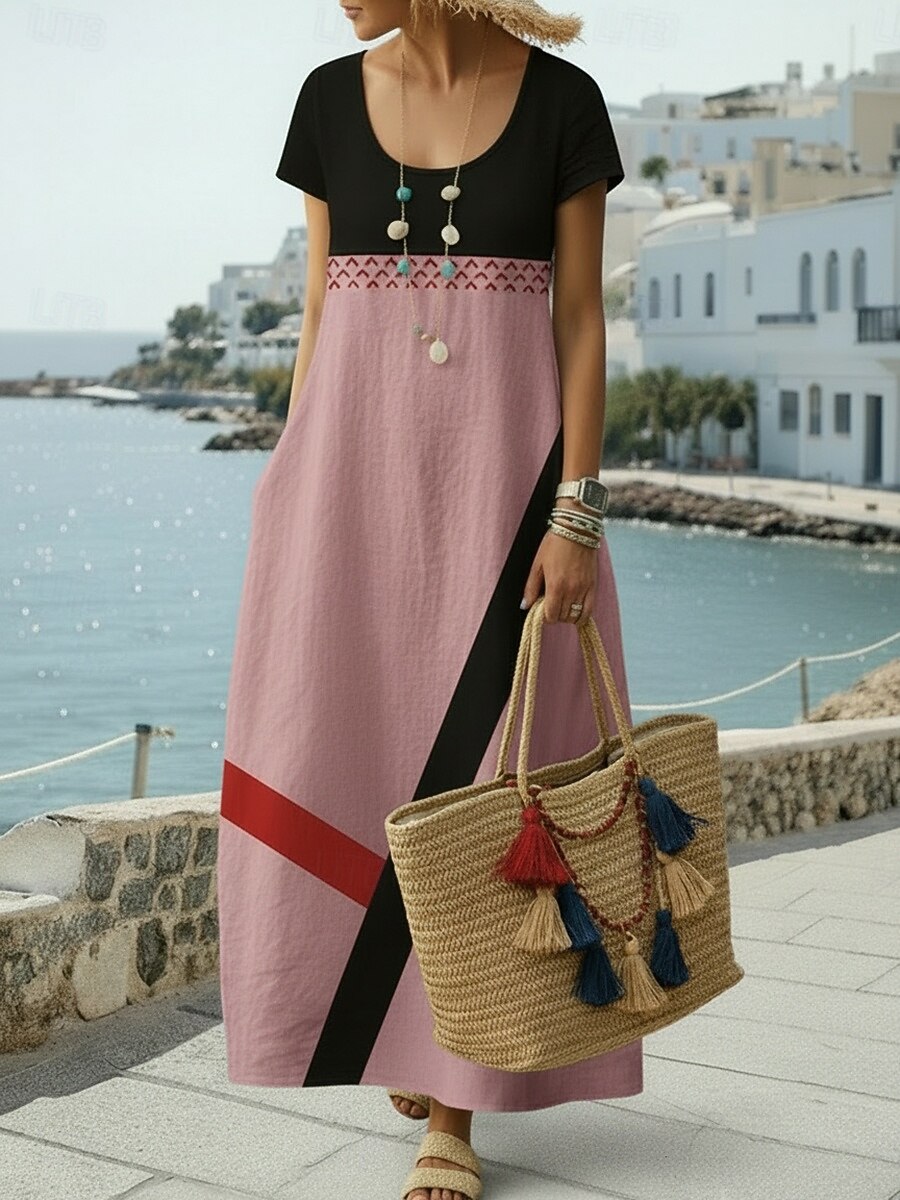 Per donna Abito maxi Vestito Casual Vintage Quotidiano All'aperto Spiaggia Vestibilità comoda Geometrico Manica Corta Girocollo Giallo Rosa Arancione Cachi Estate Primavera del 2026 a $28.99 –P5