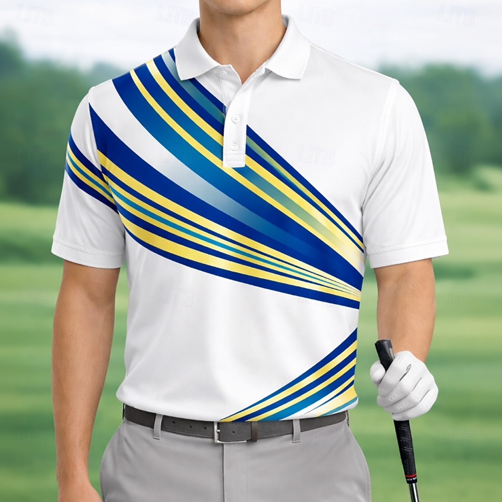 Men's Geometic Golf Sports Polo Shirts Short Sleeve Polo Shirts Collared Shirts Casual Athleisure Buttons Spring & Summer Blue White Yellow 2026 - $22.99 –P2