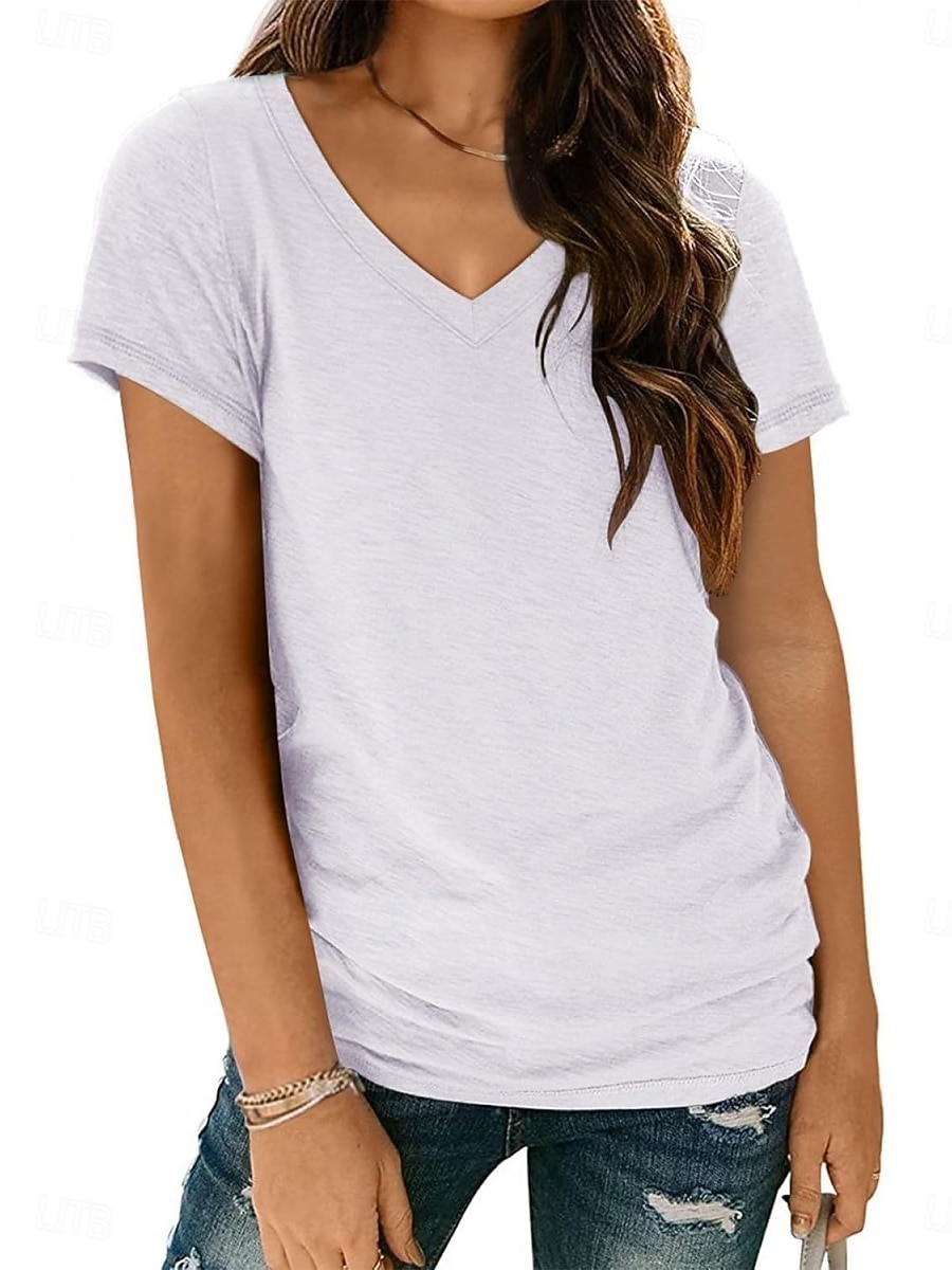Per donna Maglietta Semplice Moda Elegante Classico Manica Corta Scollo a V Top Regolari Quotidiano Uscire Weekend Bianco Rosa Vino Blu marino Albicocca Estate Primavera del 2026 a $19.99 –P2