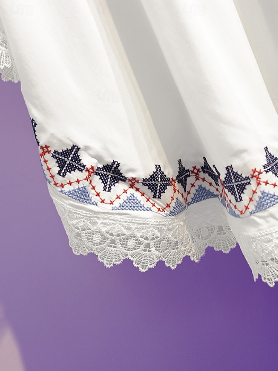 Femmes Chemisier Dentelle Broderie Couleur Unie Bohème Vacances Occasionnel Manche 3/4 Col ras du cou Hauts Réguliers Quotidien Bleu Blanche Été Printemps Automne de 2026 ? $19.99 –P5