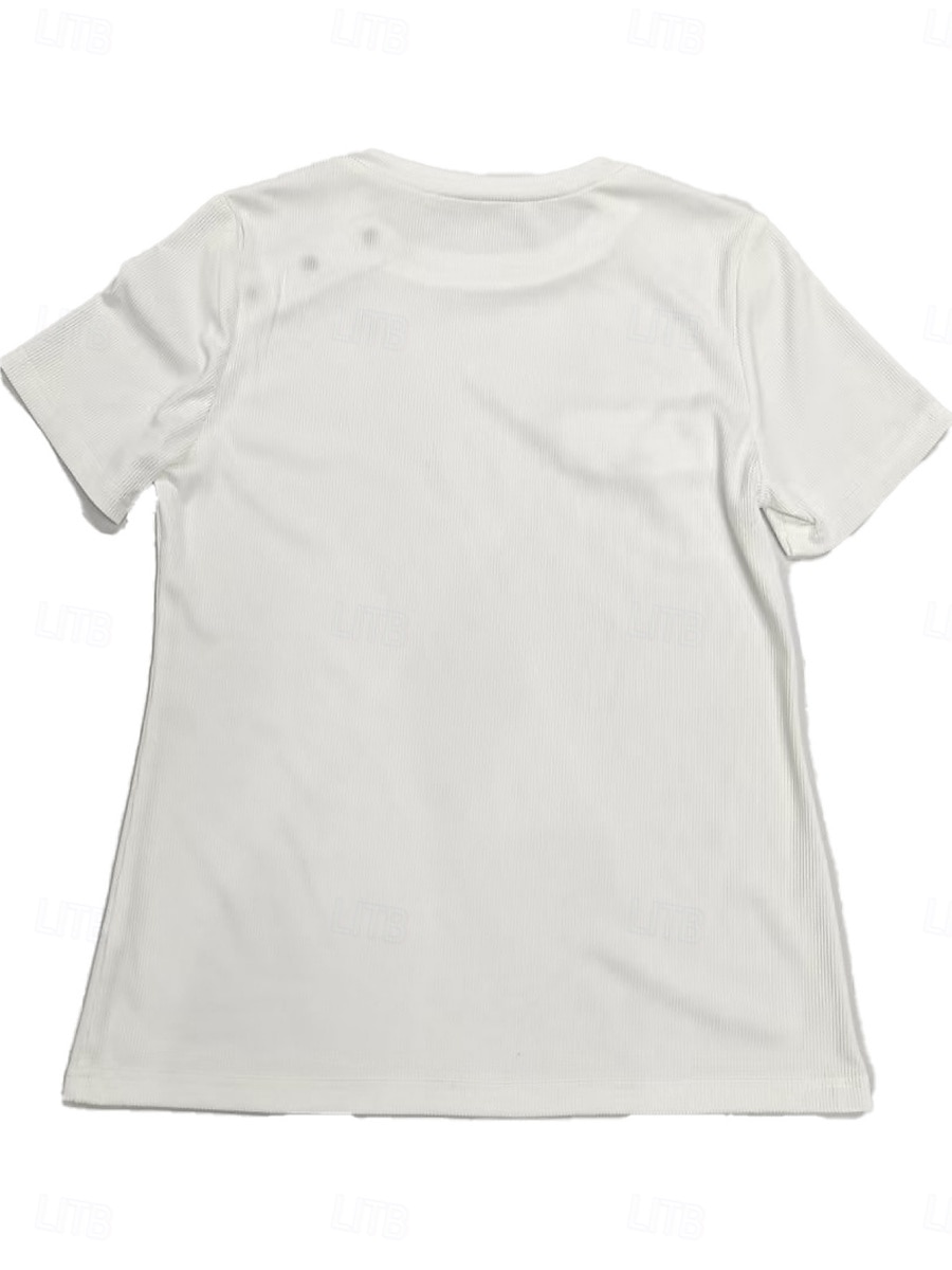 Mujer Camiseta Camiseta superior Botones Plano Moda Elegante Clásico Manga Corta Cuello Barco Tops regulares Diario Noche Fin de semana Negro Blanco Rojo Azul Marino Marrón Verano Primavera 2026 - $19.99 –P4