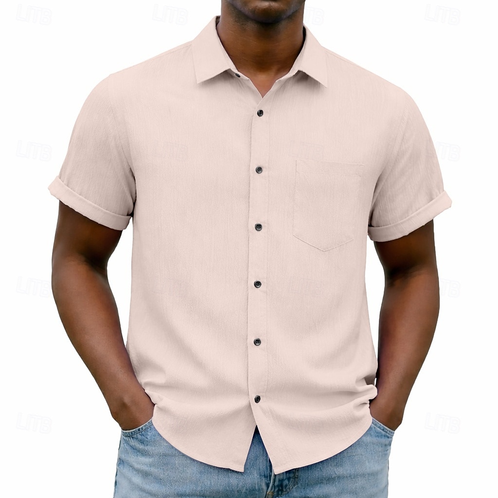 Men's Shirt Casual Shirt Button Up Shirt Blue Black White Burgundy Navy Blue Short Sleeve Plain Shirt Collar Casual Daily Front Pocket Clothing Apparel Elegant Fashion Casual 2026 - $25.99 –P5