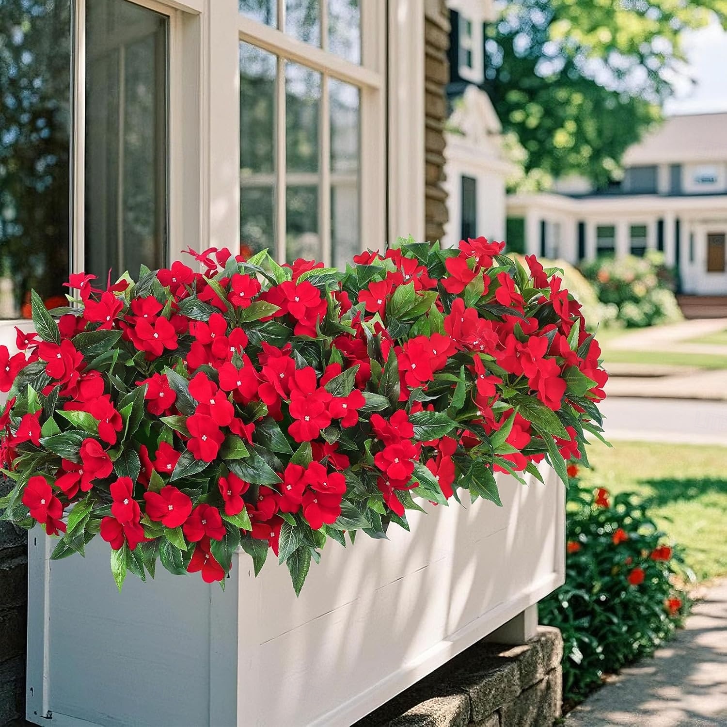 6 ramos de flores artificiales de impatiens para decoración de exteriores, ramo de flores de seda, plantas artificiales resistentes a los rayos UV para primavera y verano, jardín, porche, ventana, 2026 - $31.99 –P4