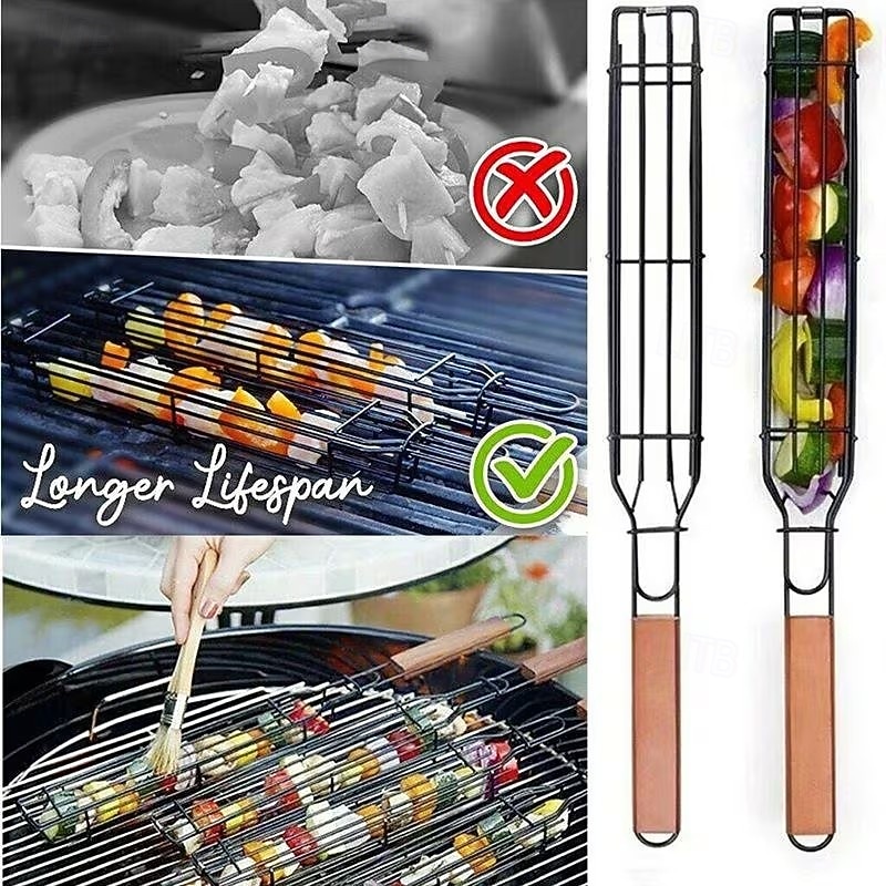Conjunto de 2 grelhas antiaderentes, utensílios portáteis de metal para grelhar carvão, adequados para legumes e carnes, perfeitos para acampamentos ao ar livre, piqueniques, caminhadas e churrascos. de 2026 por $16.99 –P6