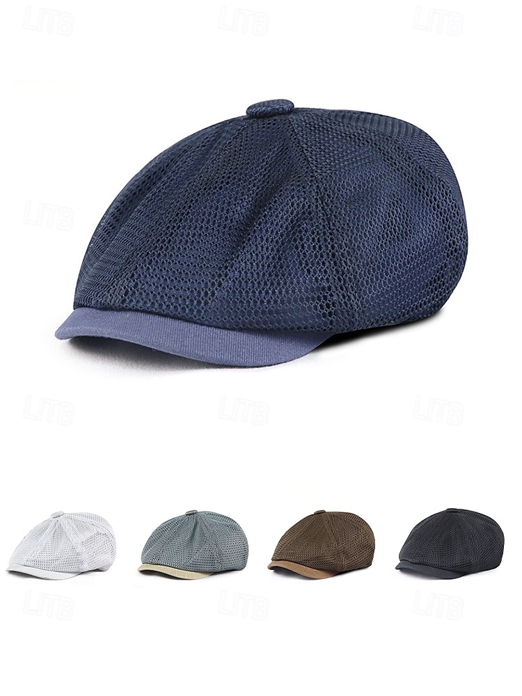 2026年 メンズ用通気性メッシュニュースボーイキャップ、複数色展開、軽量ポリエステルアイビーハット、普段使い、旅行、休暇、夏の屋外スタイリングに最適  コレクション – $14.99 –P6