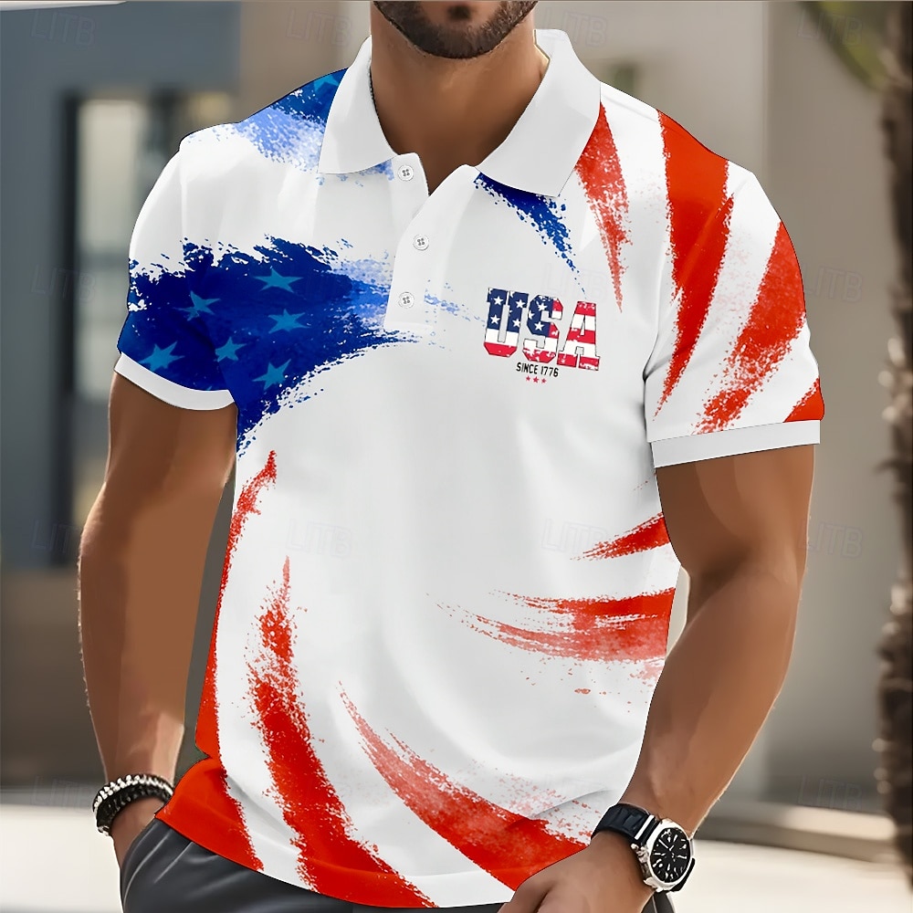 4 luglio 2026 250° Per uomo Bandiera Americana Polo Manica Corta Magliette polo Bavero Casual Athleisure Bottoni Primavera & Estate Blu Bianco Viola del 2026 a $22.99 –P1