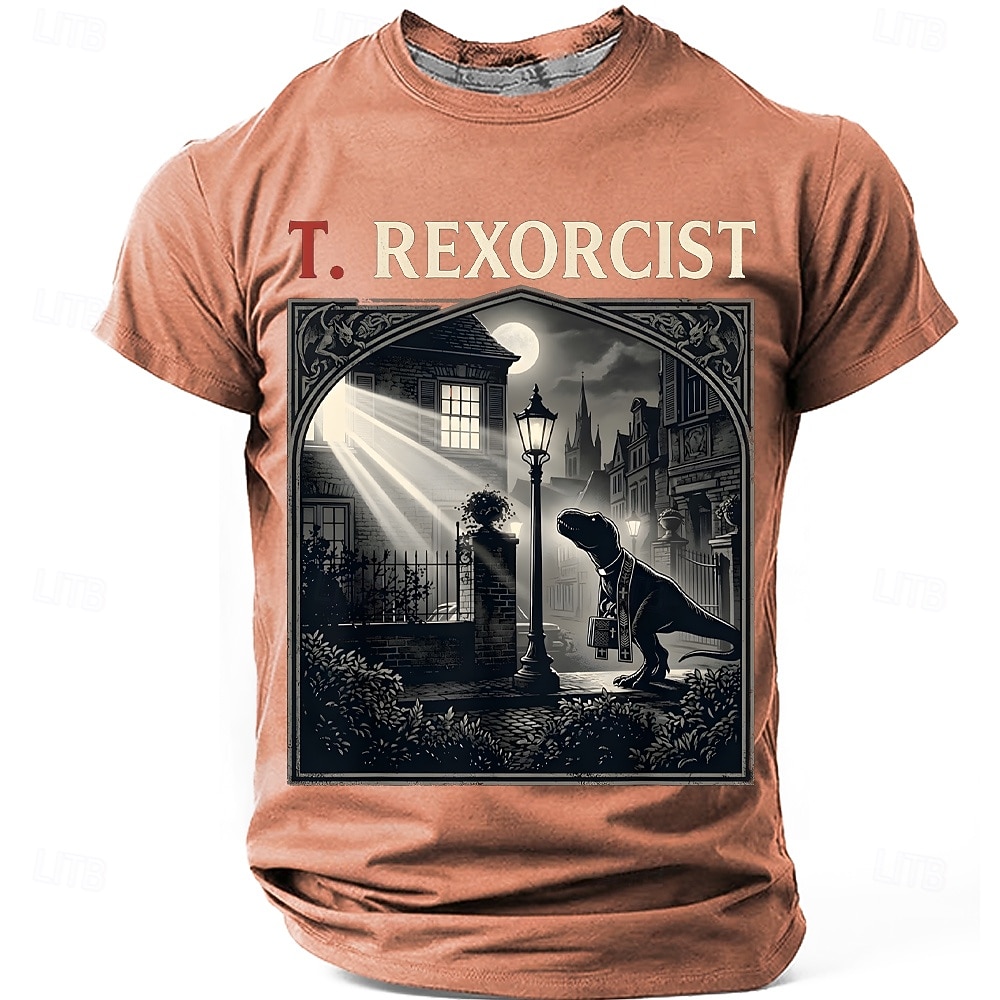 Men's T. REXORCIST Funny Movie Parody T-Rex Dinosaur Priest Silhouette Graphic T-Shirt Gothic Horror Noir Style Casual Short Sleeve Tee Halloween Gift Designer Clothing Apparel S M L XL XXL XXXL 2026 - $21.99 –P4