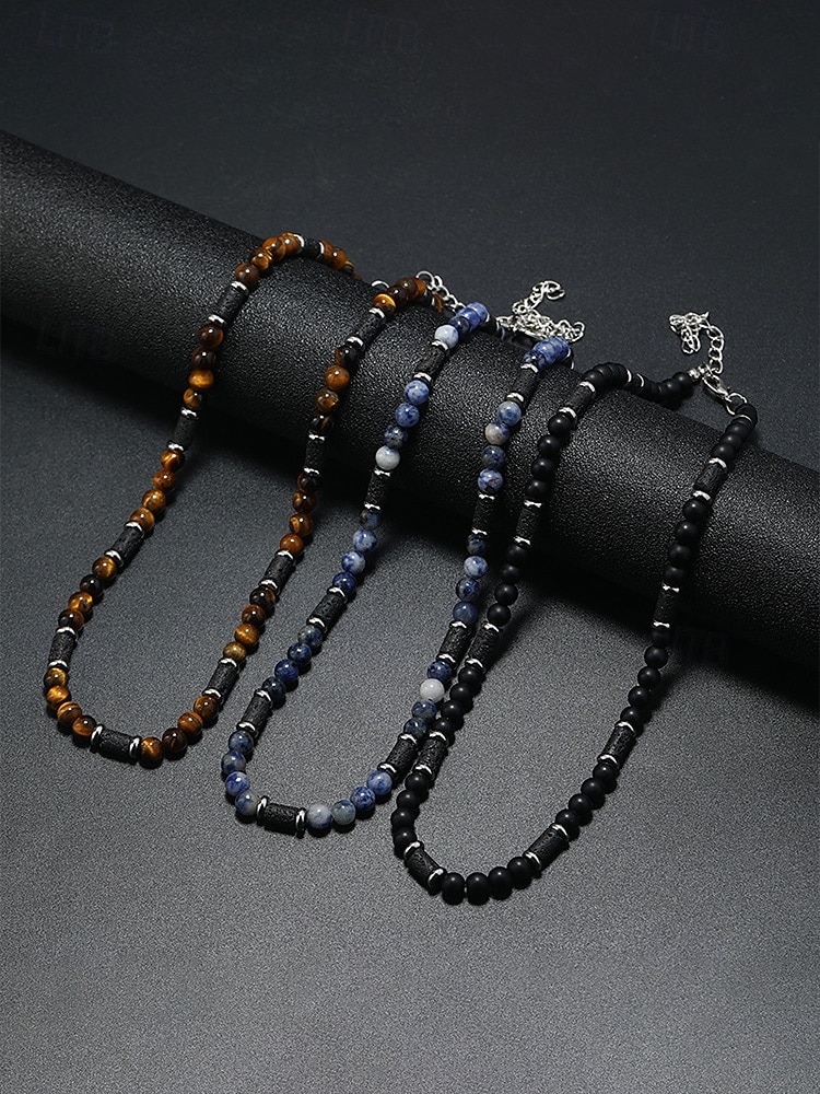 Pánský náhrdelník s přírodními kameny v bohémském stylu, vícebarevný, ideální pro každodenní nošení i dovolenou u moře 2026 - $11.99 –P4