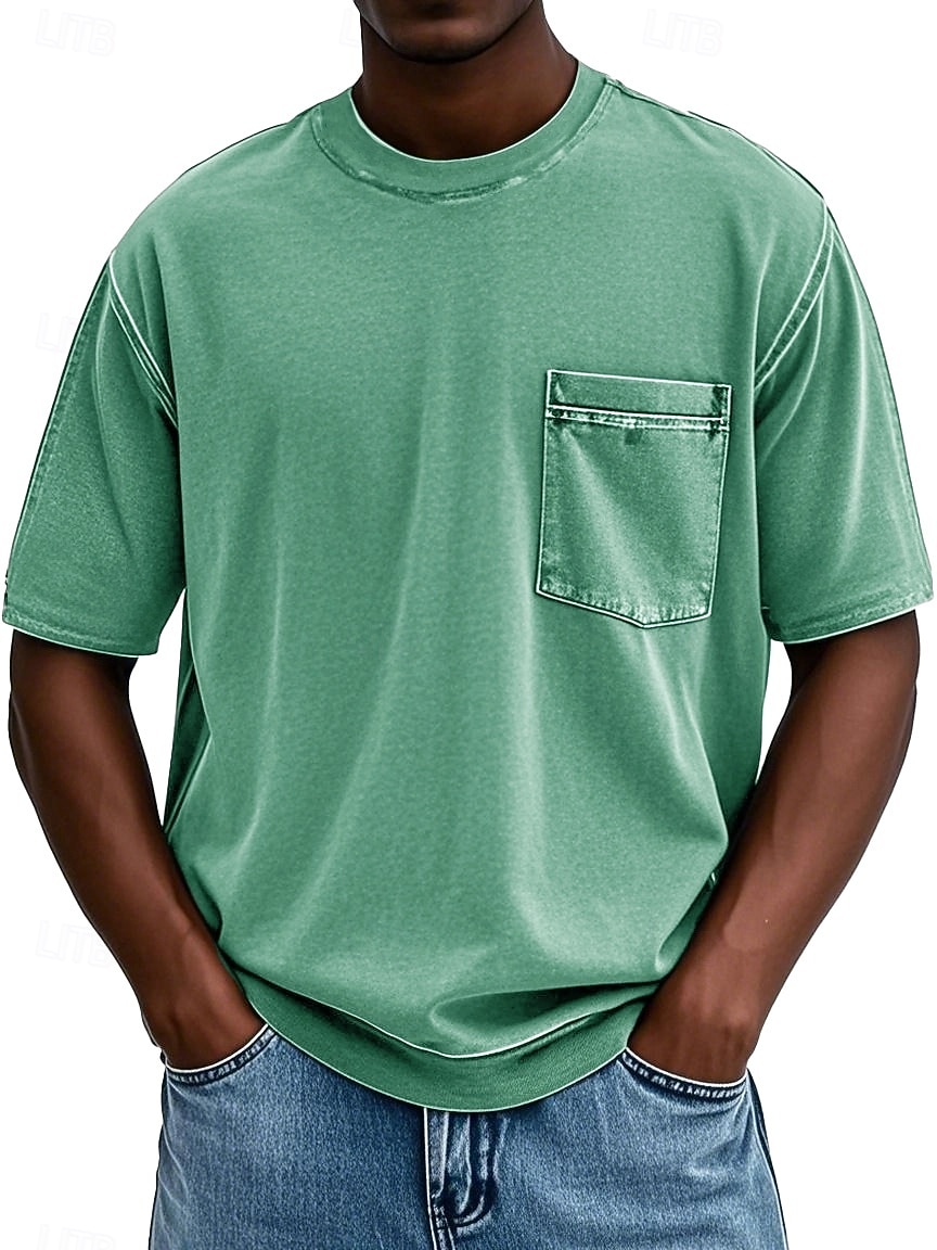 Herren T Shirt Hemd aus 100 % Baumwolle in Säurewaschung T-Shirt Kurzarm Rundhalsausschnitt Sommer Frühling Ganzjahres Einfarbig Einfach Vintage Streetwear Designer Tasche Stückgefärbt Gewaschen 2026 - $20.99 –P6