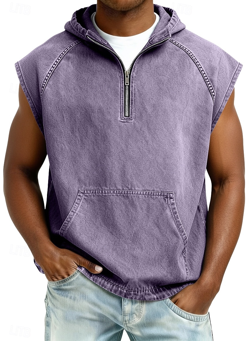 Муж. Безрукавка Демин Рубашка Рубашка с кислотной стиркой Без рукавов Капюшон Молния Лето Весна Все сезоны Полотняное плетение Мода Оригинальный рисунок Классический Окрашенная одежда Капюшон 2026 - $31.99 –P11