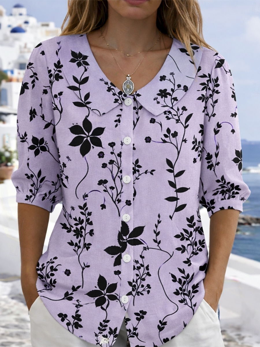 Dam Blus Blommig Grafisk Vintage Stylish 3/4 ärm Peter Pan krage Vanliga toppar Dagligen Arbete Helgdag Purpur Sommar Vår 2026 - $28.99 –P1