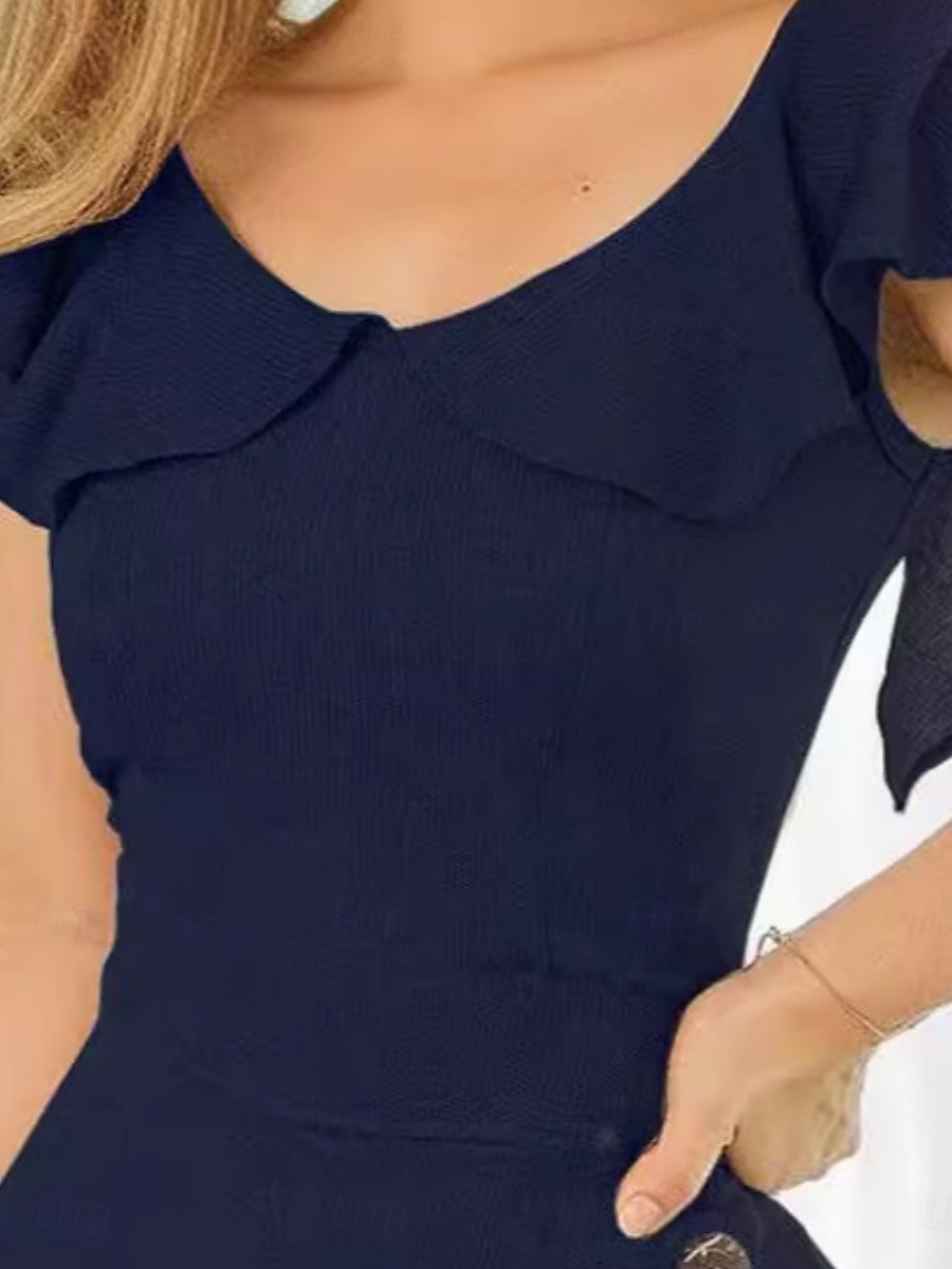 Dame Normal Sparkedrakter Aktiv Helfarge Kortermet V-hals Drapering Knapper Daglig Feriereise Normal Navyblå Sommer 2026 - $29.99 –P2