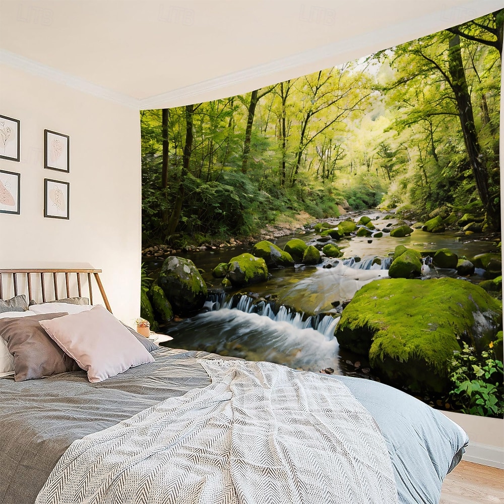 Forest Plants Waterfalls Lake Scenery Tapestry Modern Scenery Beautiful Bedroom Living Room Dormitory University Dormitory Shooting Background Decorative Home Decoration 2026 - E£847.04 –P7