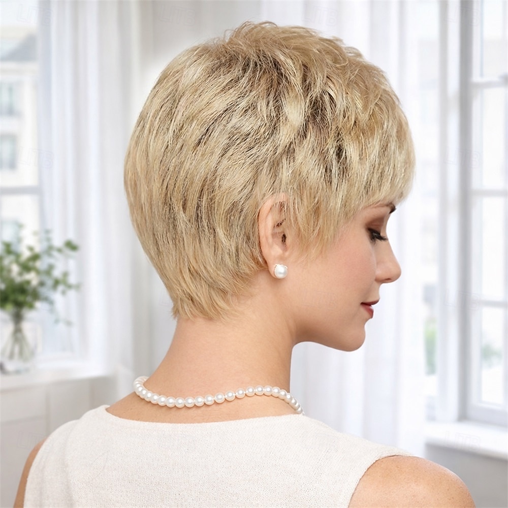 Peruca curta e elegante para mulheres - corte pixie loiro suave com camadas delicadas de 2026 por $32.99 –P2