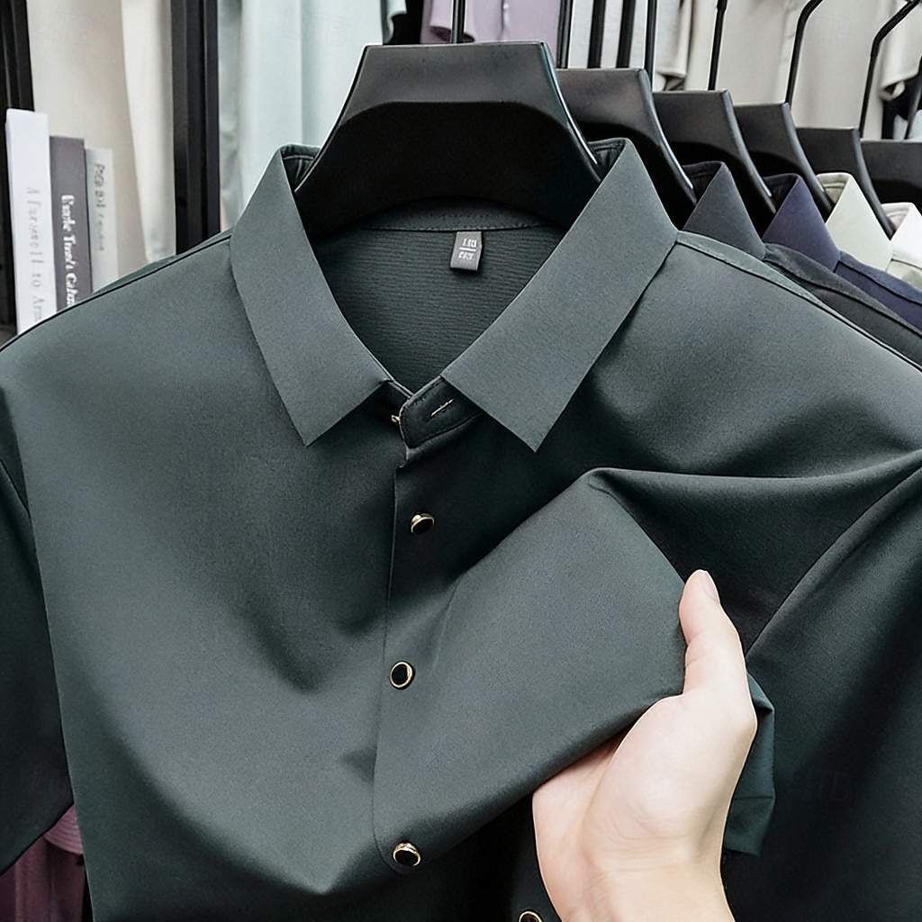 Per uomo Camicia Camicia elegante Camicia non stiro Tinta unica All'aperto Lavoro Verde Manica Corta Collo ripiegato Estate Primavera Abbigliamento Bottoni del 2026 a $22.99 –P10