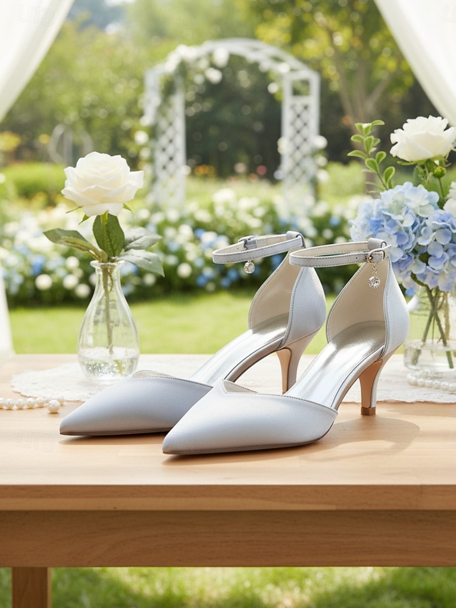 Zapatos de tacón bajo color champán para mujer con tira en el tobillo, elegantes zapatos para la madre de la novia para bodas en jardines, zapatos de vestir de punta afilada y tacón bajo para 2026 - $59.99 –P2