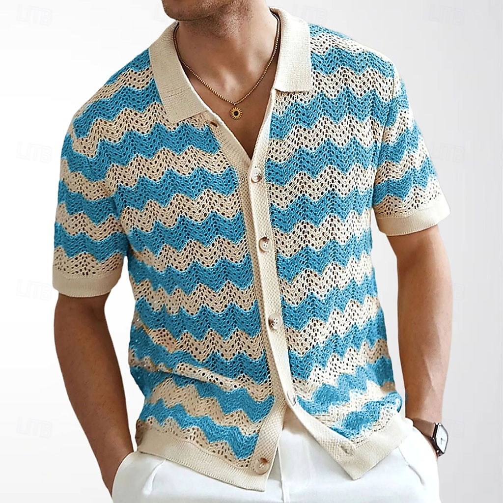 Per uomo Camicia casual Camicia con Bottoni Camicia Jacquard Giallo Blu Marrone Manica Corta Semplice Colletto a Camicia Casuale Quotidiano Traforato Abbigliamento Moda Casual del 2026 a $31.99 –P5