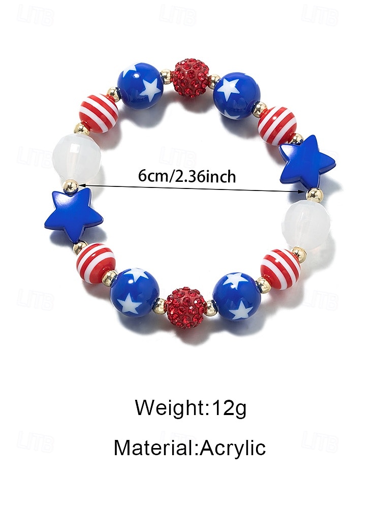 Women's Patriotic Resin Beaded Necklace Bracelet Set for US 250th Anniversary, Independence Day, Casual Daily Wear & Travel Vacation Jewelry 2026 - $11.99 –P8