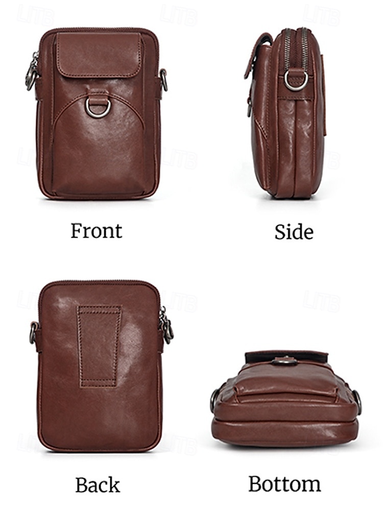 Men's Genuine Leather Belt Bag Crossbody Phone Pouch in Multiple Colors Large Capacity Multi Pocket Waist Pack with Adjustable Strap for Casual Daily Use, Work Commute & Travel 2026 - $42.99 –P7