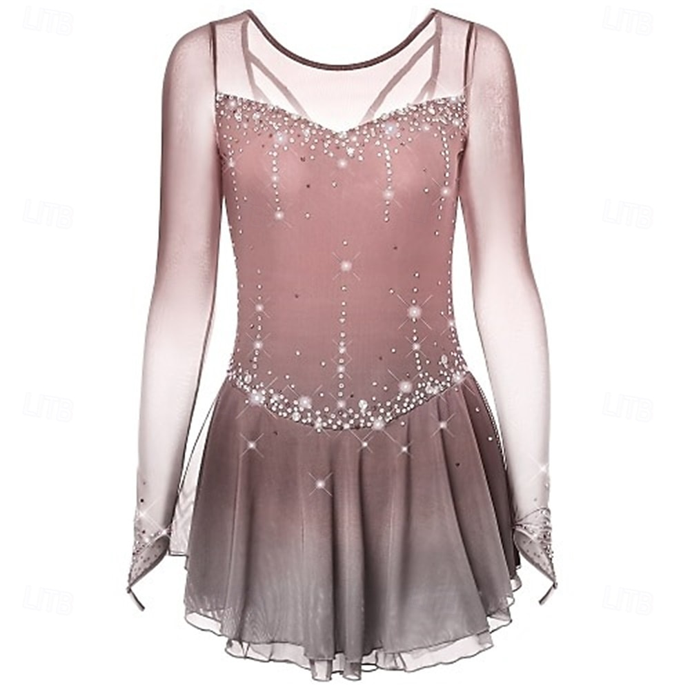 Figure Skating Dress Women's Ice Skating Dress Dark Pink Black White Patchwork Open Back Stretchy Training Competition Skating Wear Classic Crystal / Rhinestone Long Sleeve Ice Skating Figure Skating 2026 - $248.09 –P3