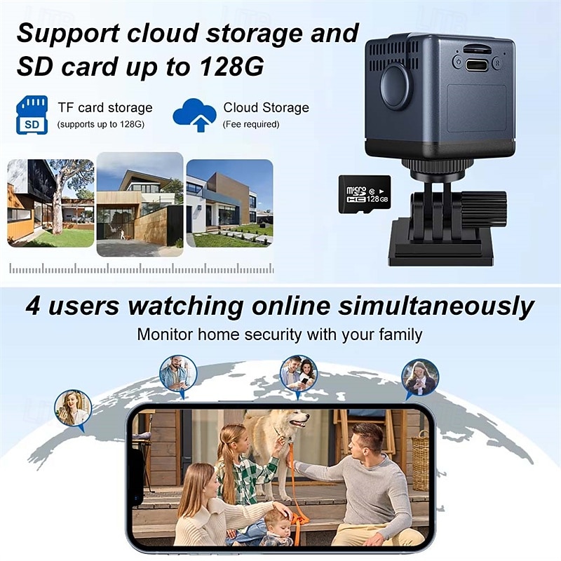 Έξυπνος ασύρματος συναγερμός με κάμερα ασφαλείας με ανίχνευση κίνησης, μίνι κάμερα με αφαιρούμενη βάση 2026 - $46.99 –P8